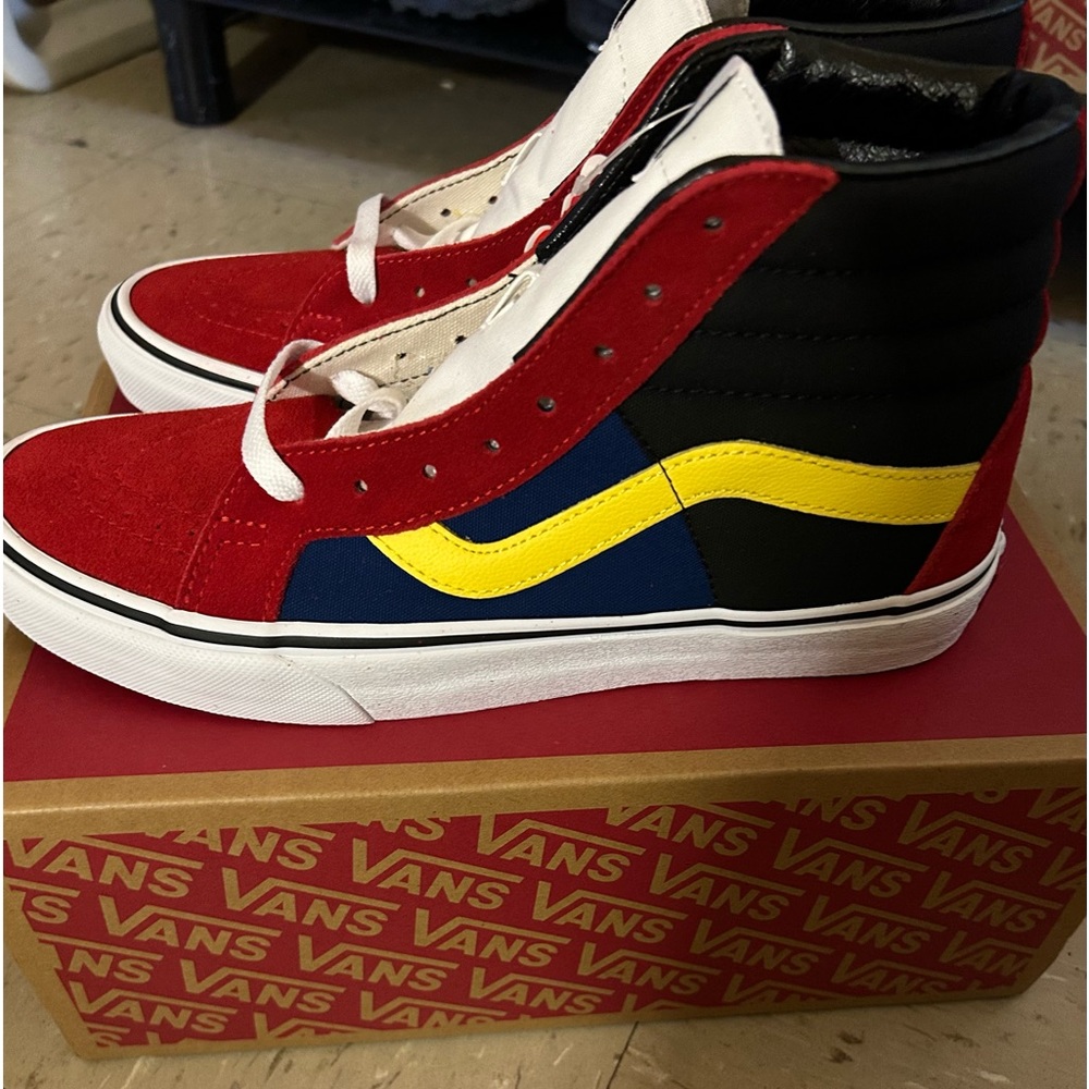 NWT Sk8-Hi OTW Rally Reissue Chili Red, Black and White Skate Shoes 
Men's 8.0